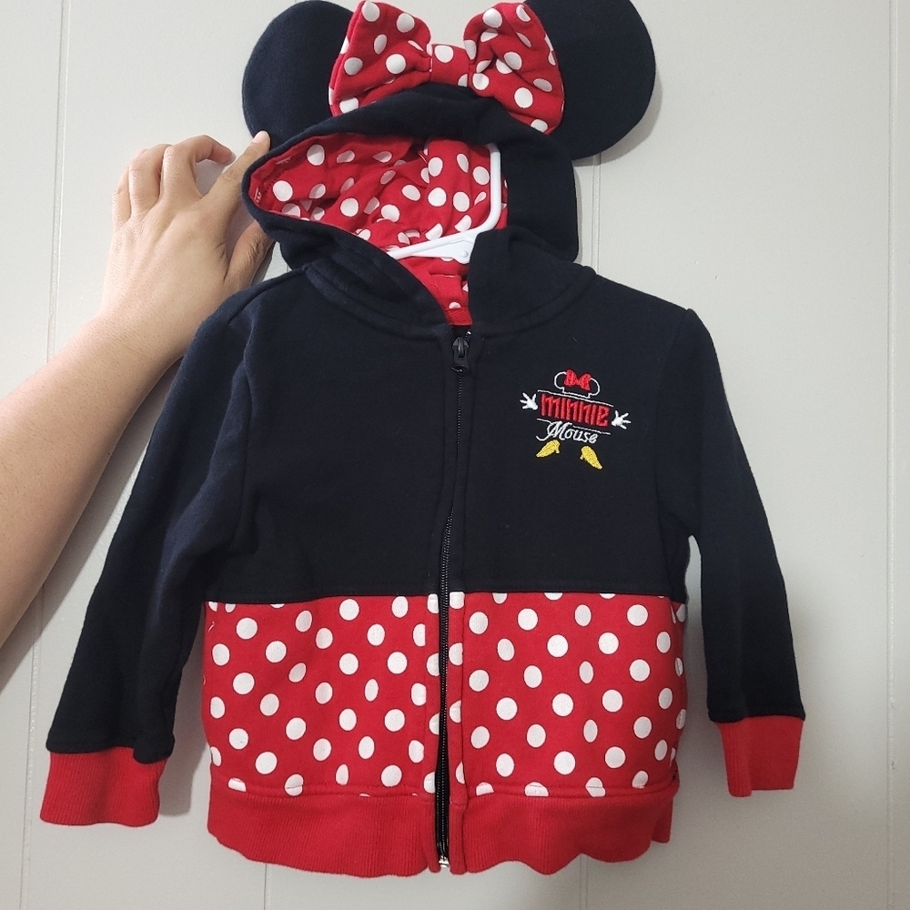 Disney Parks Kids Black Jacket Hooded Minnie Mouse Dots Long Sleeve Size XXS